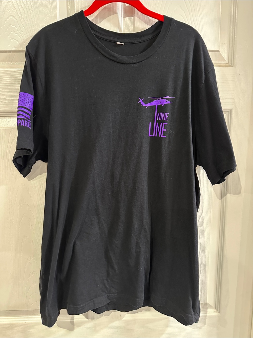 Source Unknown Black Tee with Purple Nine Line Helicopter Graphic